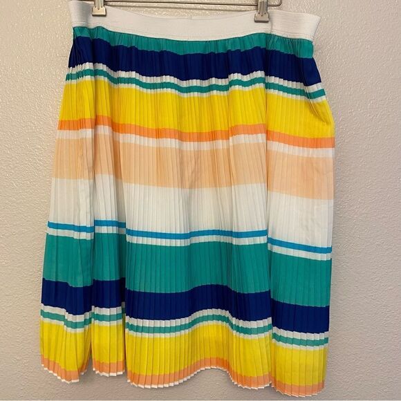 Merona Plus size color block stripe pleated Summer pull on skirt Blue yellow XXL - Picture 3 of 11